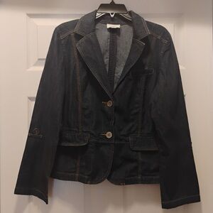 Ann Taylor LOFT Denim Blazer Jacket Professional Business Classic Chic Size L
